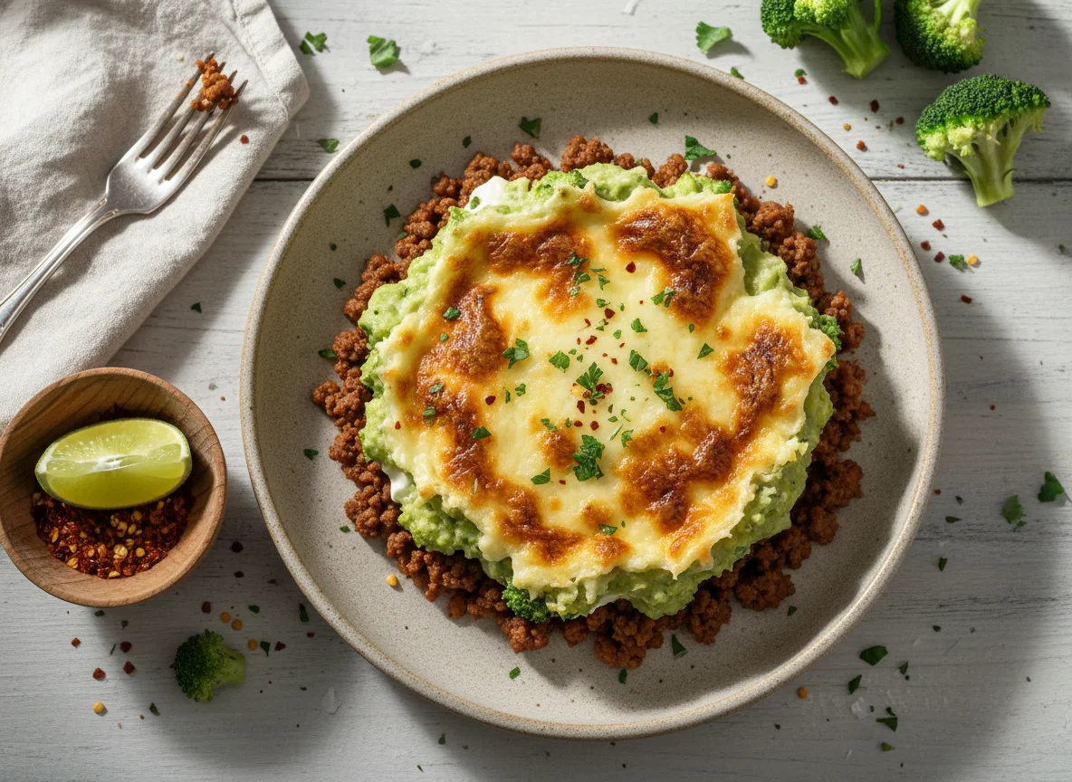Escondidinho de brócolis com carne moída photo