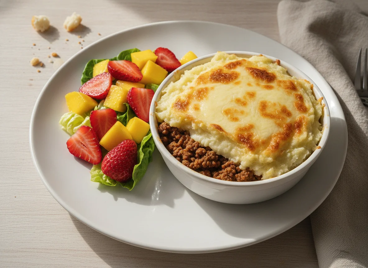 Escondidinho de Carne com Salada de Frutas photo