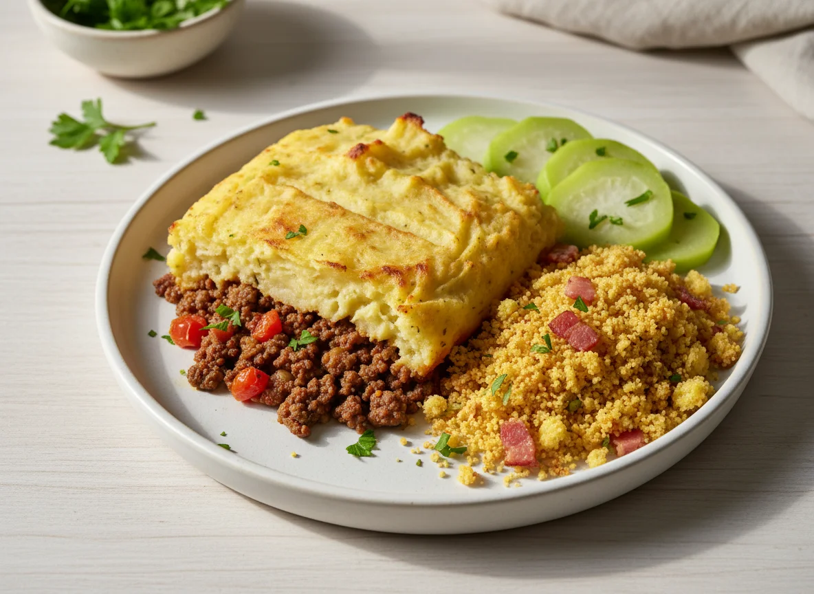 Escondidinho de Carne Moída com Farofa e Chuchu photo
