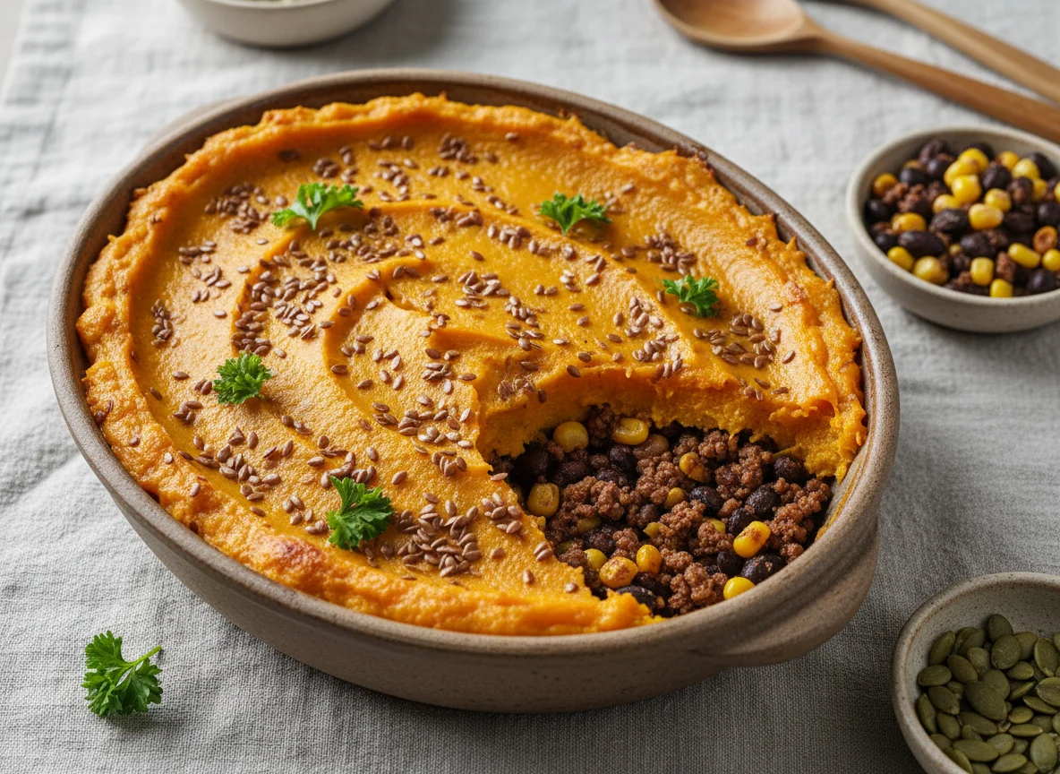 Escondidinho de carne moída com purê de abóbora photo