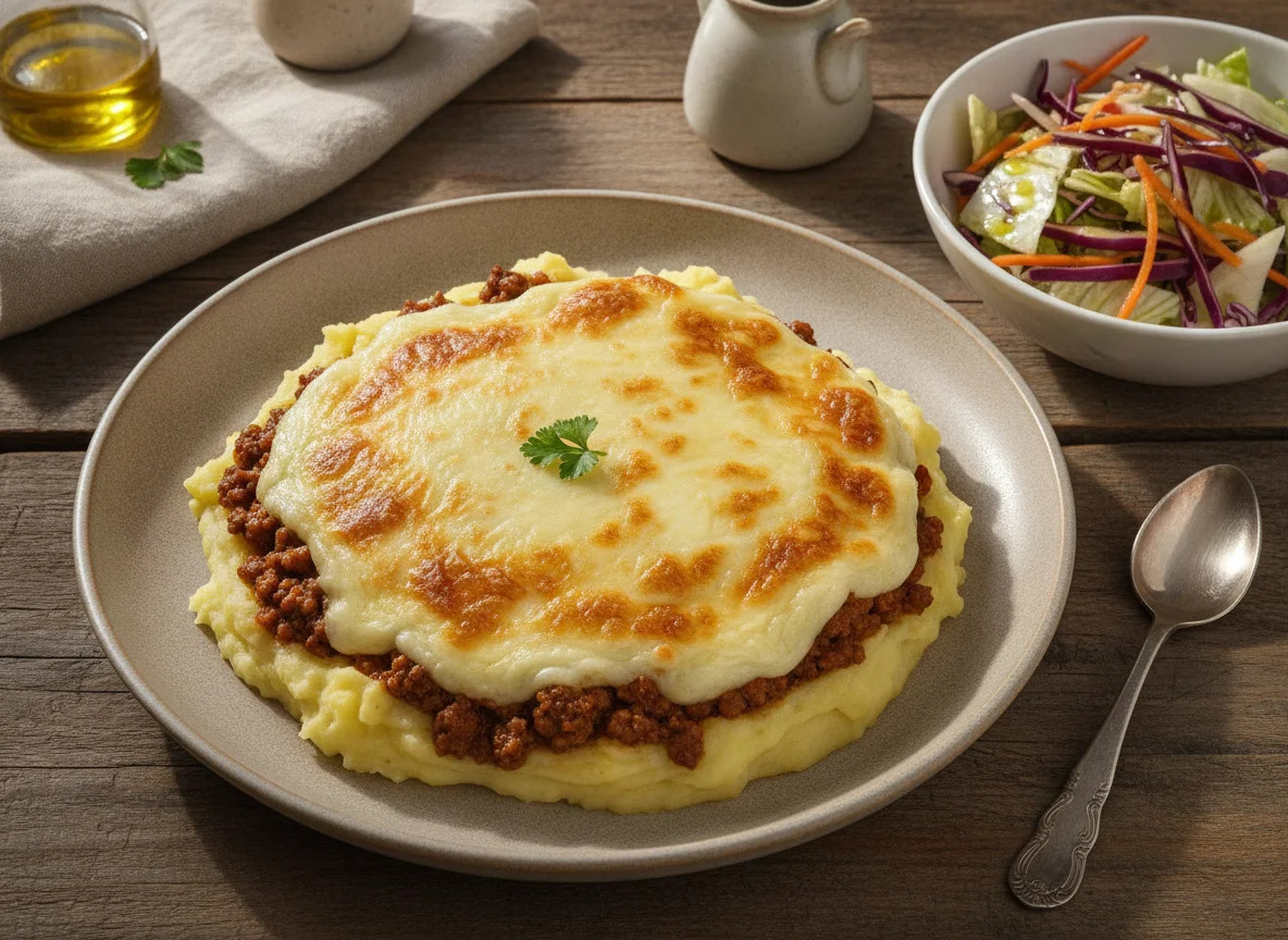 Escondidinho de Carne Moída com Salada de Repolho e Cenoura photo