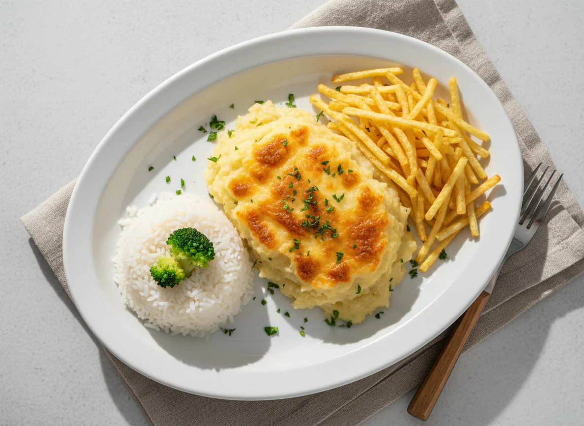 Escondidinho de frango com brócolis e batata palha photo