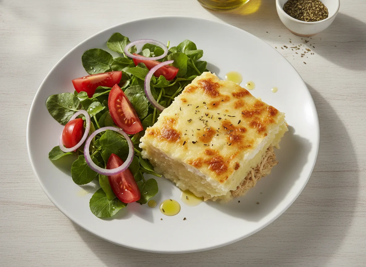 Escondidinho de Frango com Salada de Agrião photo