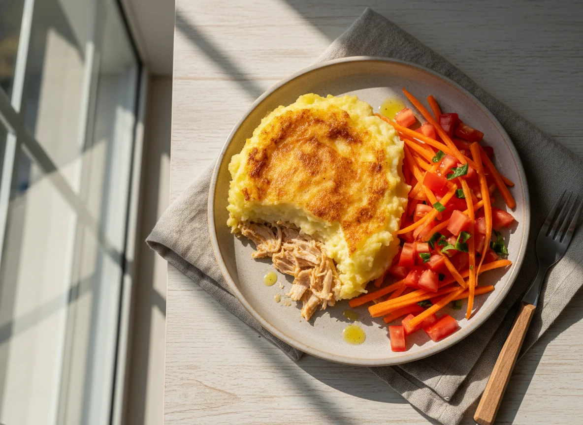 Escondidinho de frango com salada photo