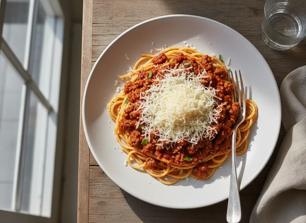Espaguete à Bolonhesa com Queijo Ralado photo