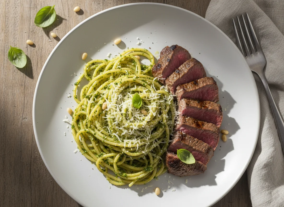 Espaguete ao Pesto com Filé Mignon photo