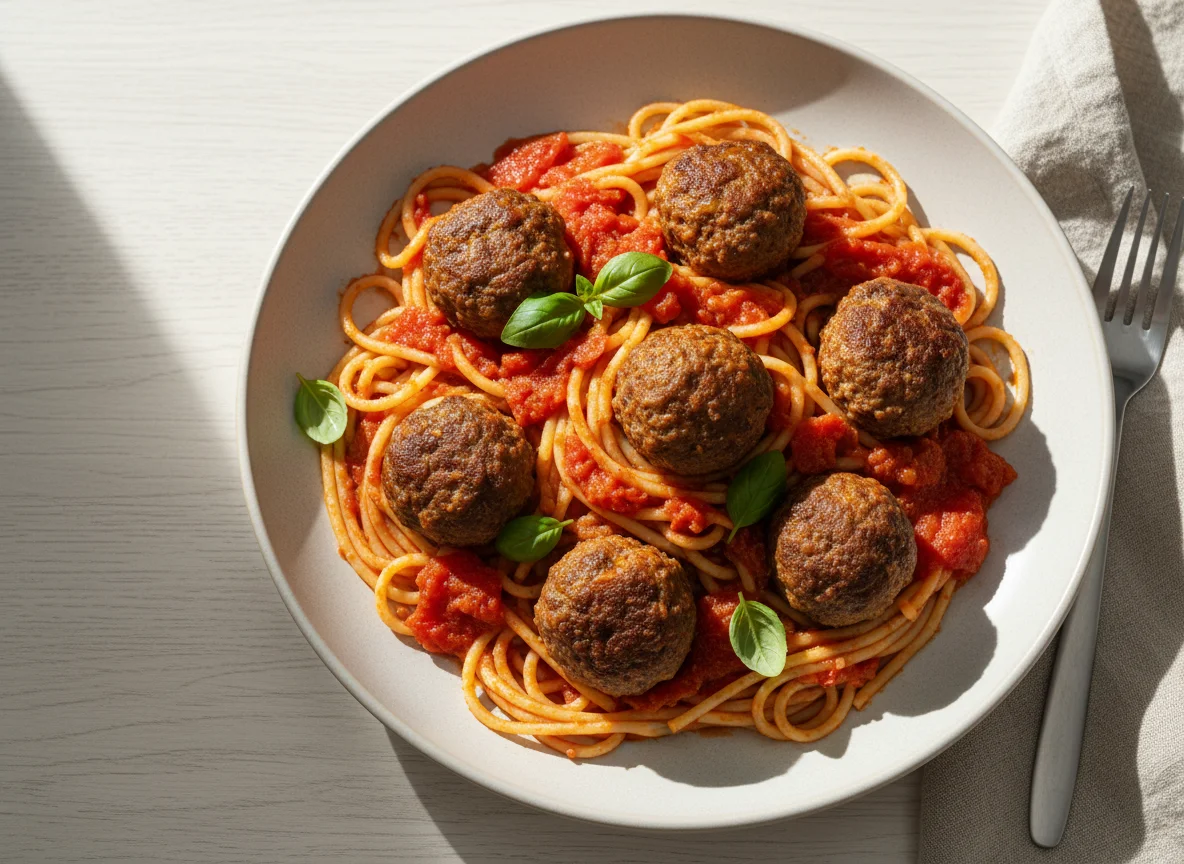 Espaguete com almôndegas ao molho de tomate photo