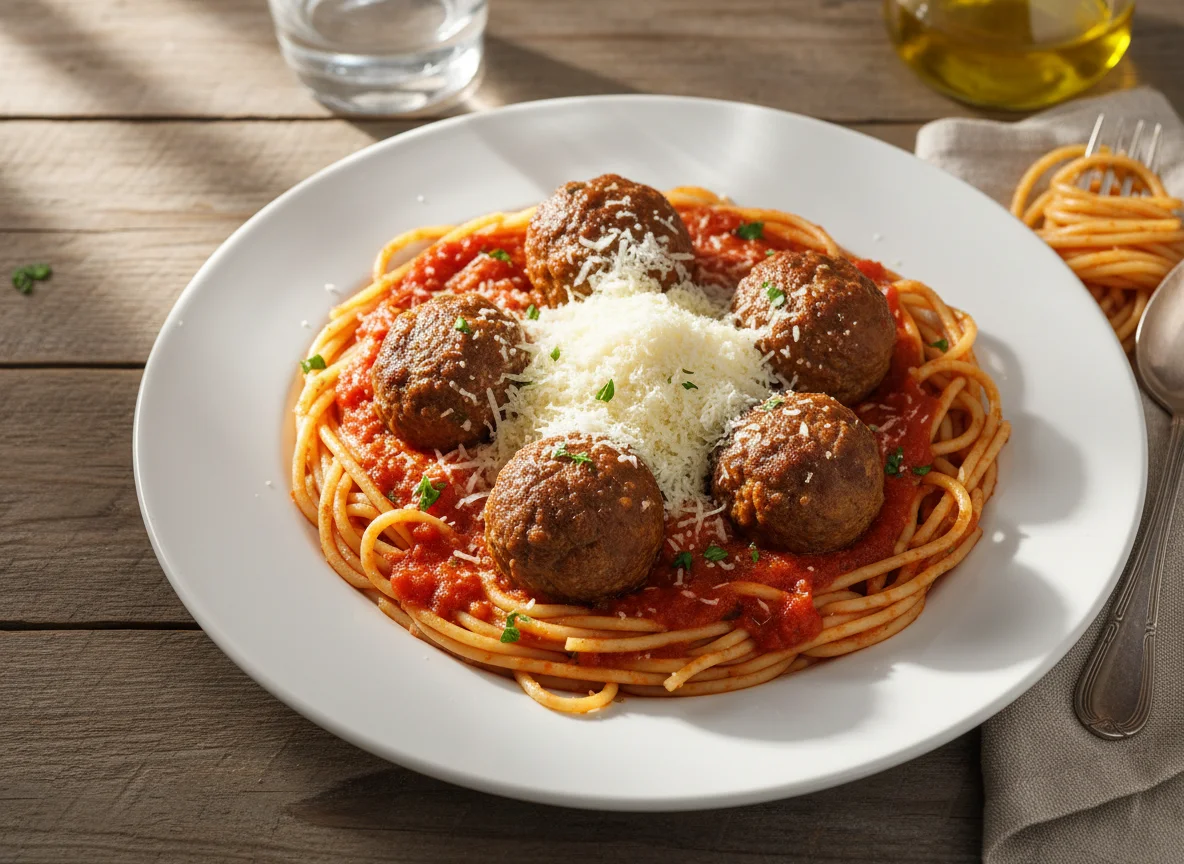 Espaguete com Almôndegas e Queijo Ralado photo