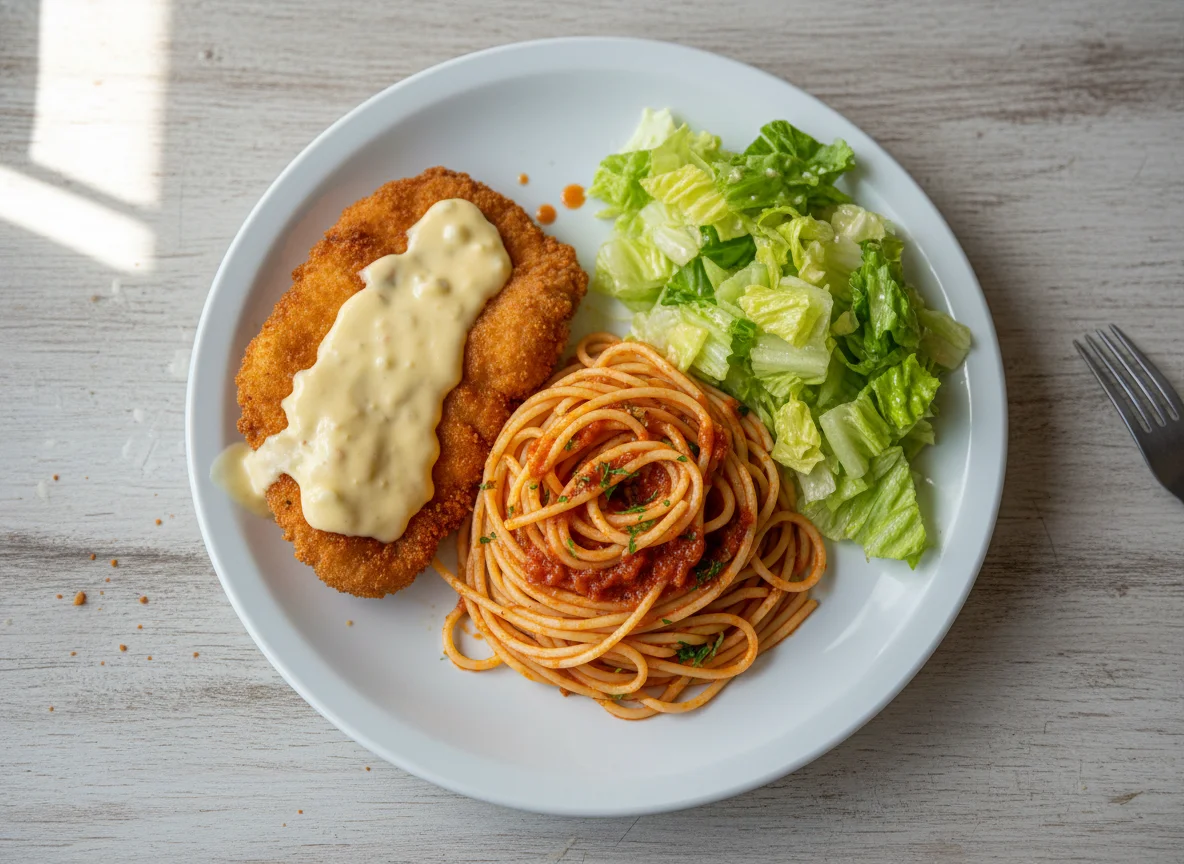 Espaguete com frango e salada photo