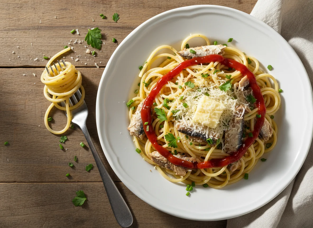 Espaguete com Sardinha e Ketchup photo