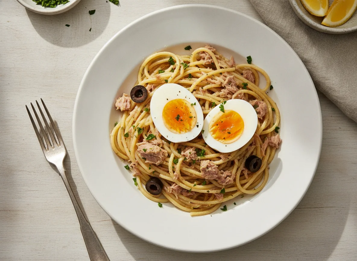 Esparguete com Atum e Ovos Cozidos photo
