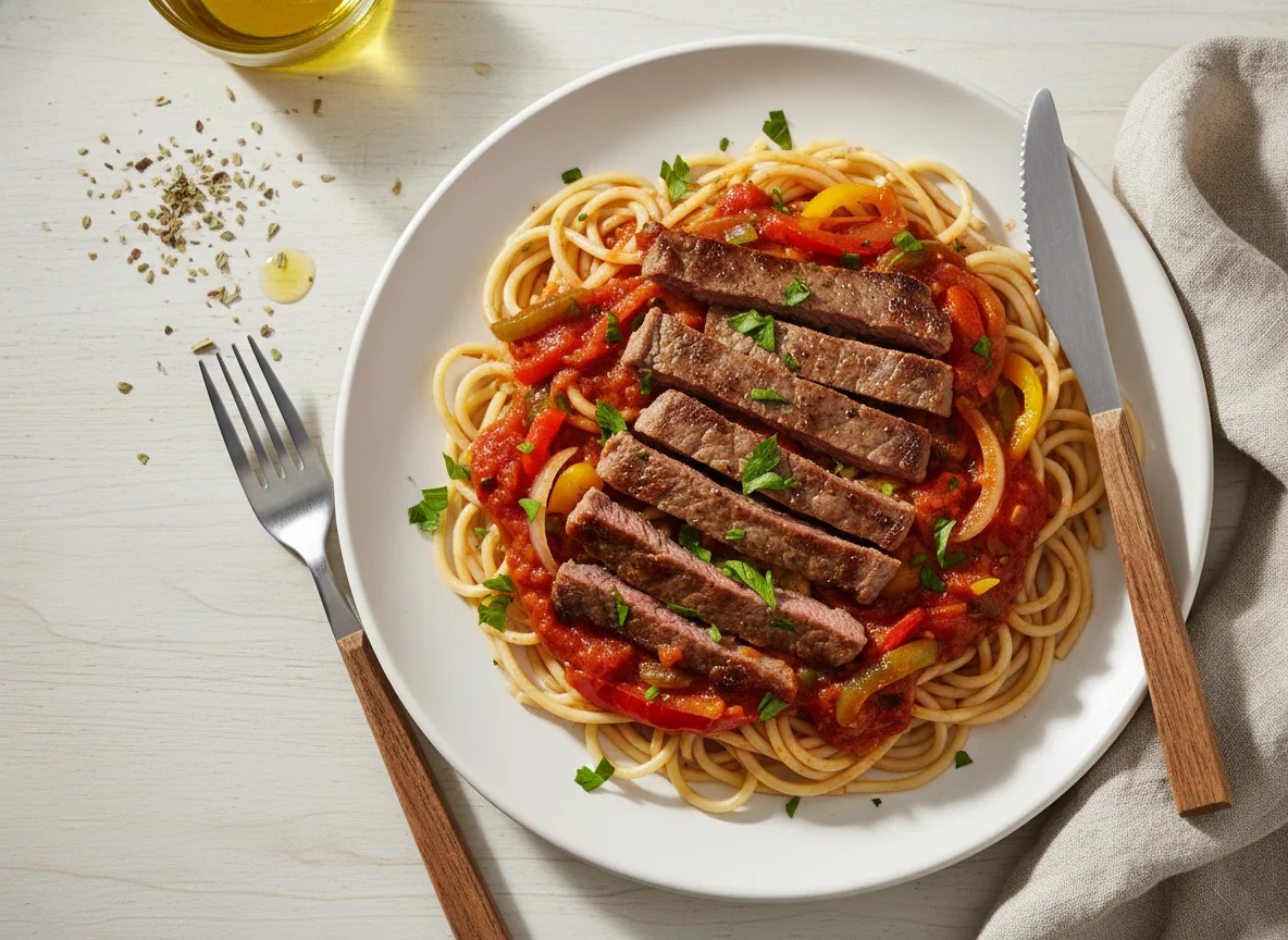 Esparguete com Bife e Legumes photo