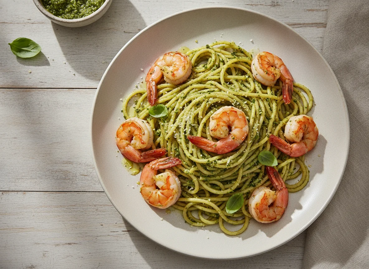 Esparguete com Pesto e Camarão photo
