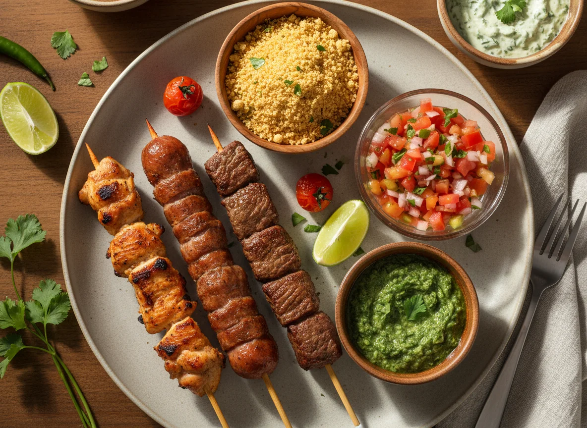 Espetinhos com acompanhamentos photo