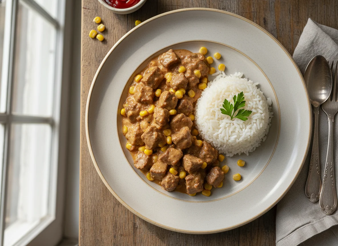 Estrogonofe de carne com arroz photo