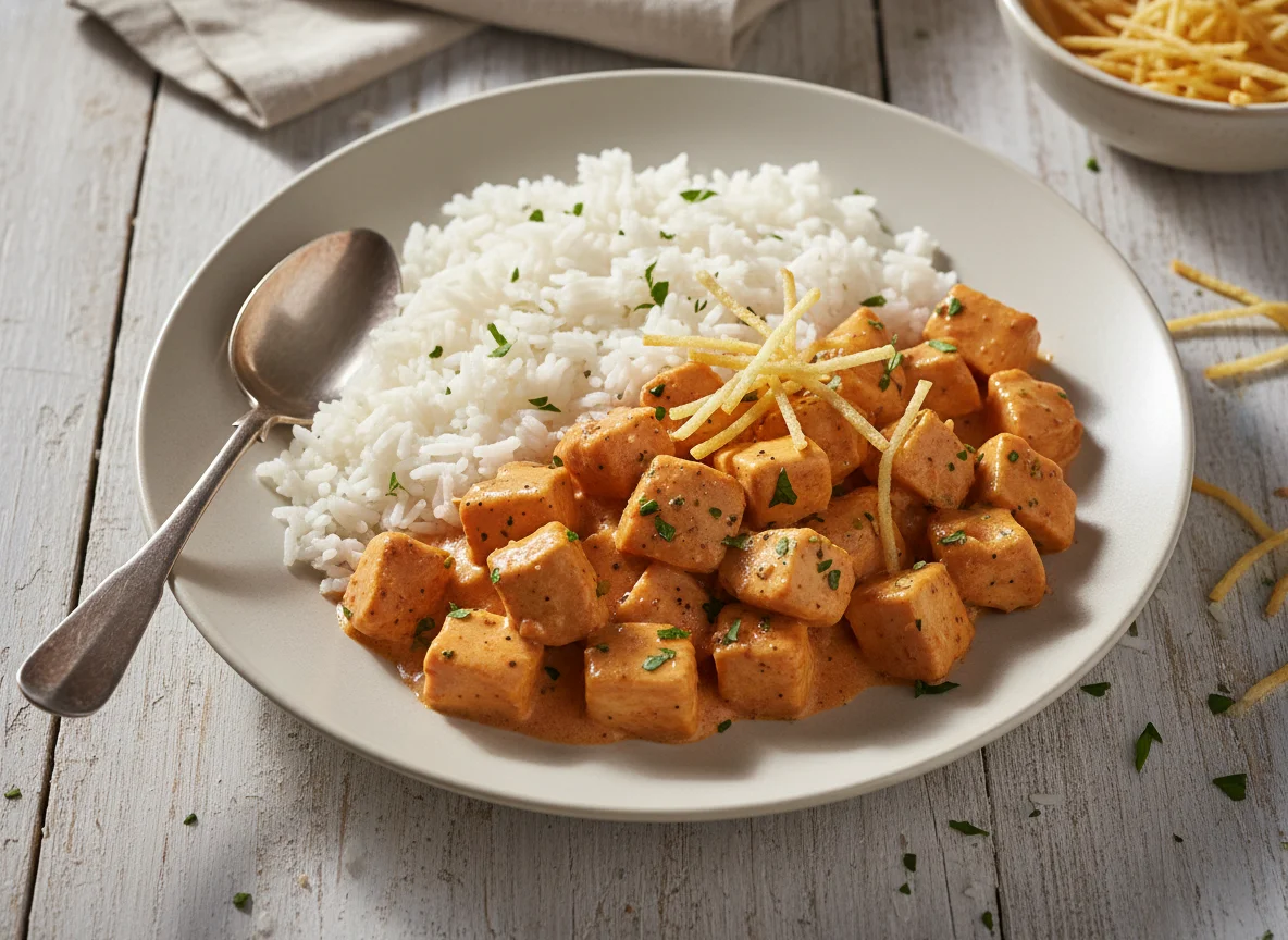 Estrogonofe de frango com arroz photo