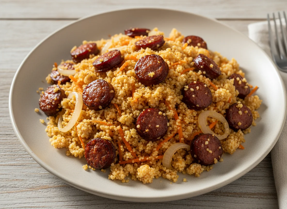 Farofa com linguiça e cenoura photo