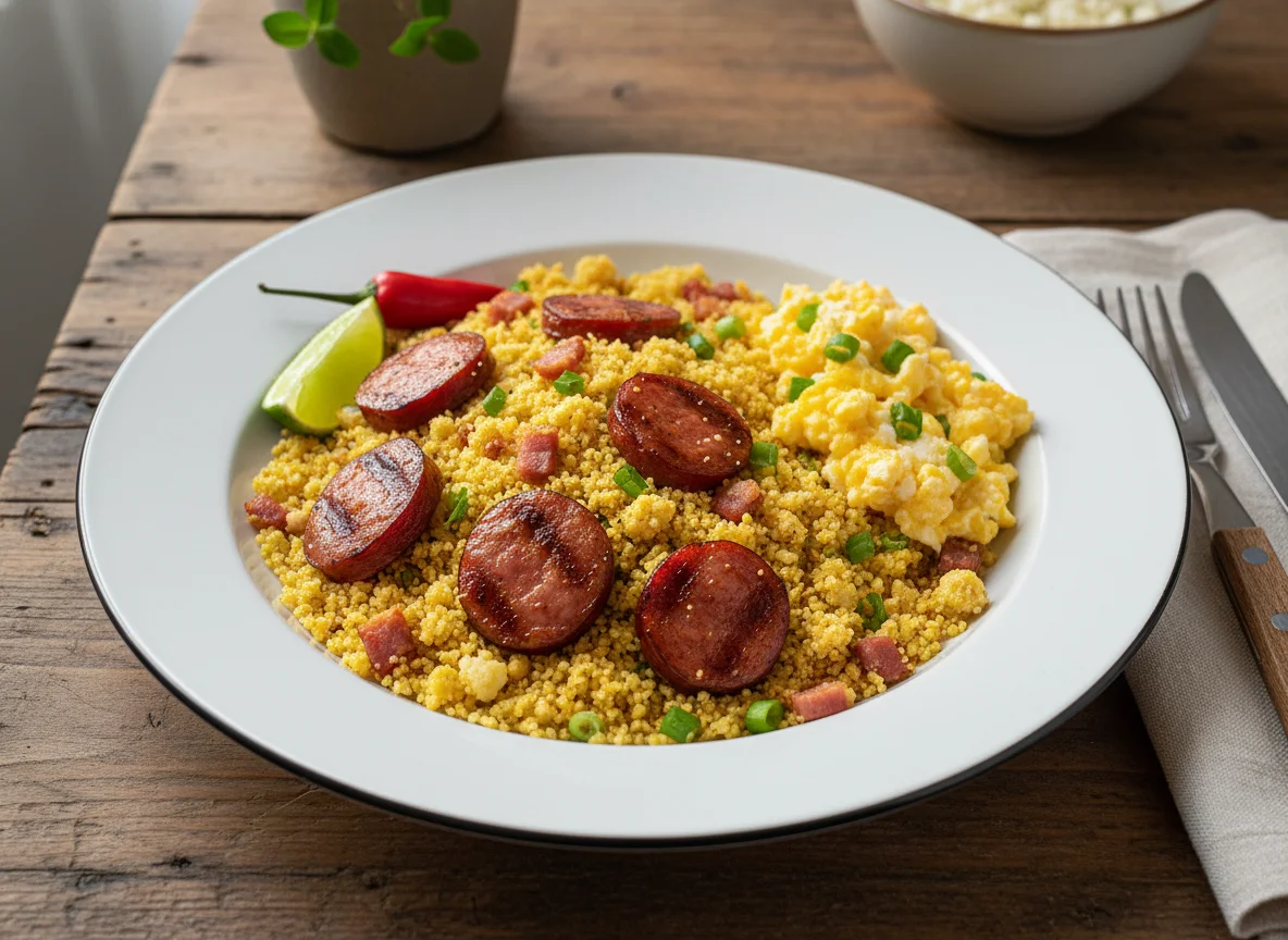 Farofa com linguiça e ovos photo