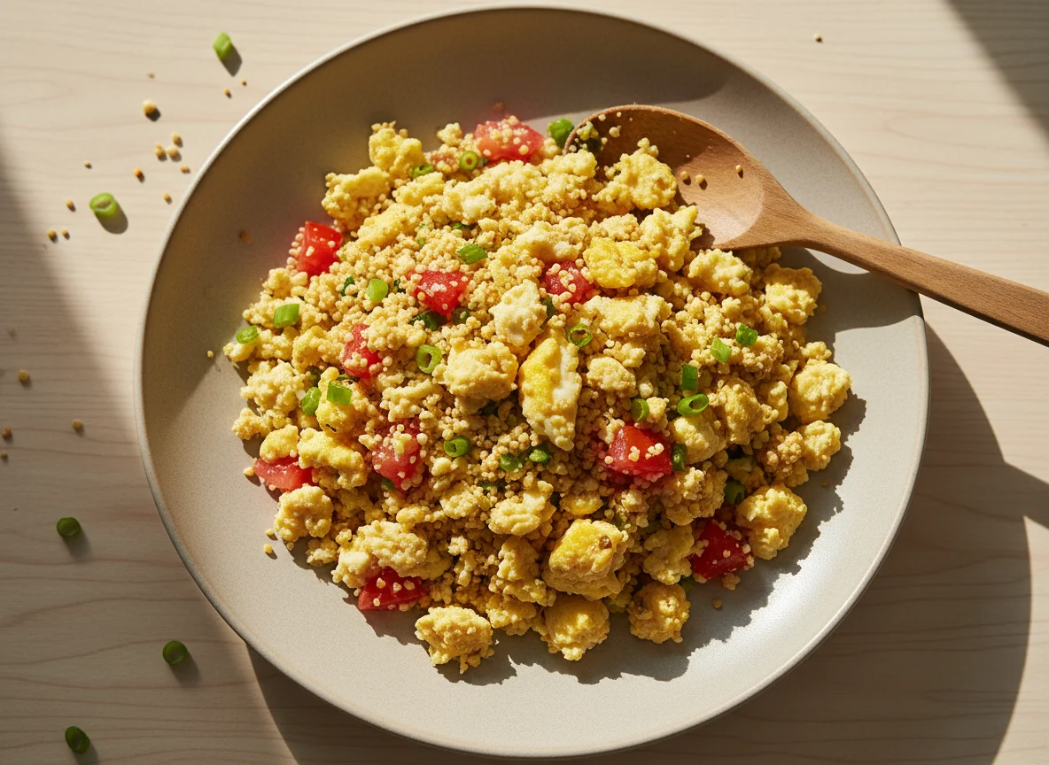 Farofa com ovos e legumes photo
