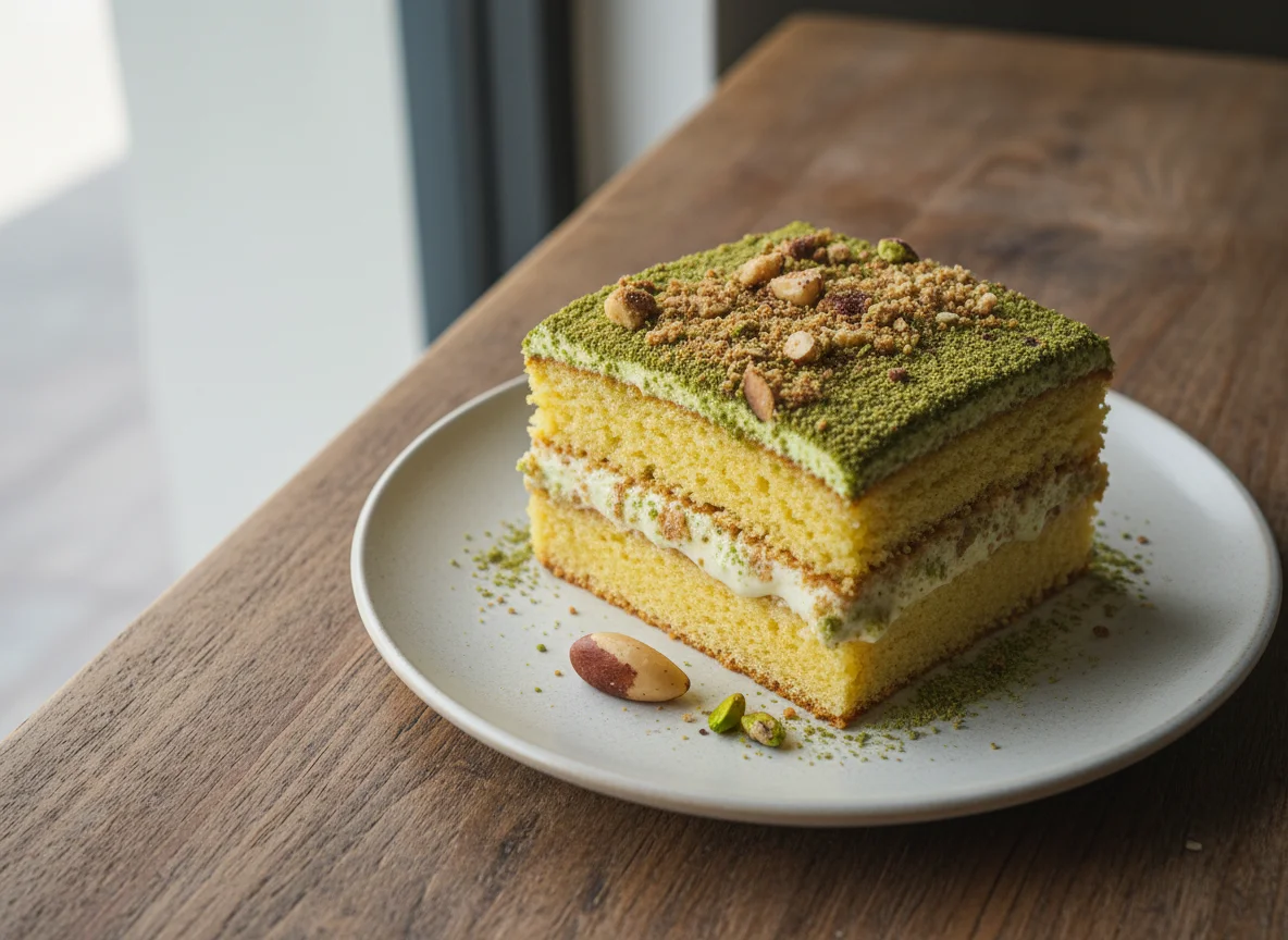 Fatia de bolo com recheio e cobertura photo