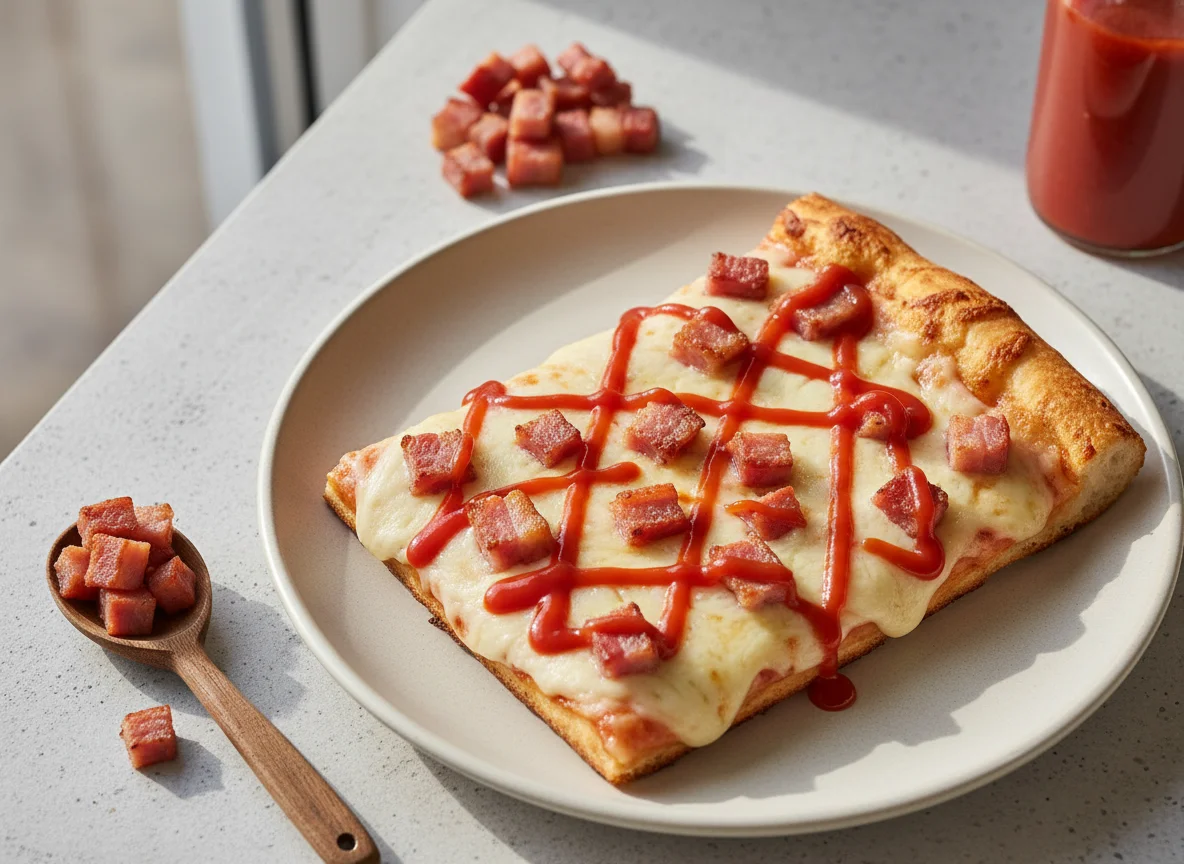 Fatia de Pizza com Bacon e Ketchup photo