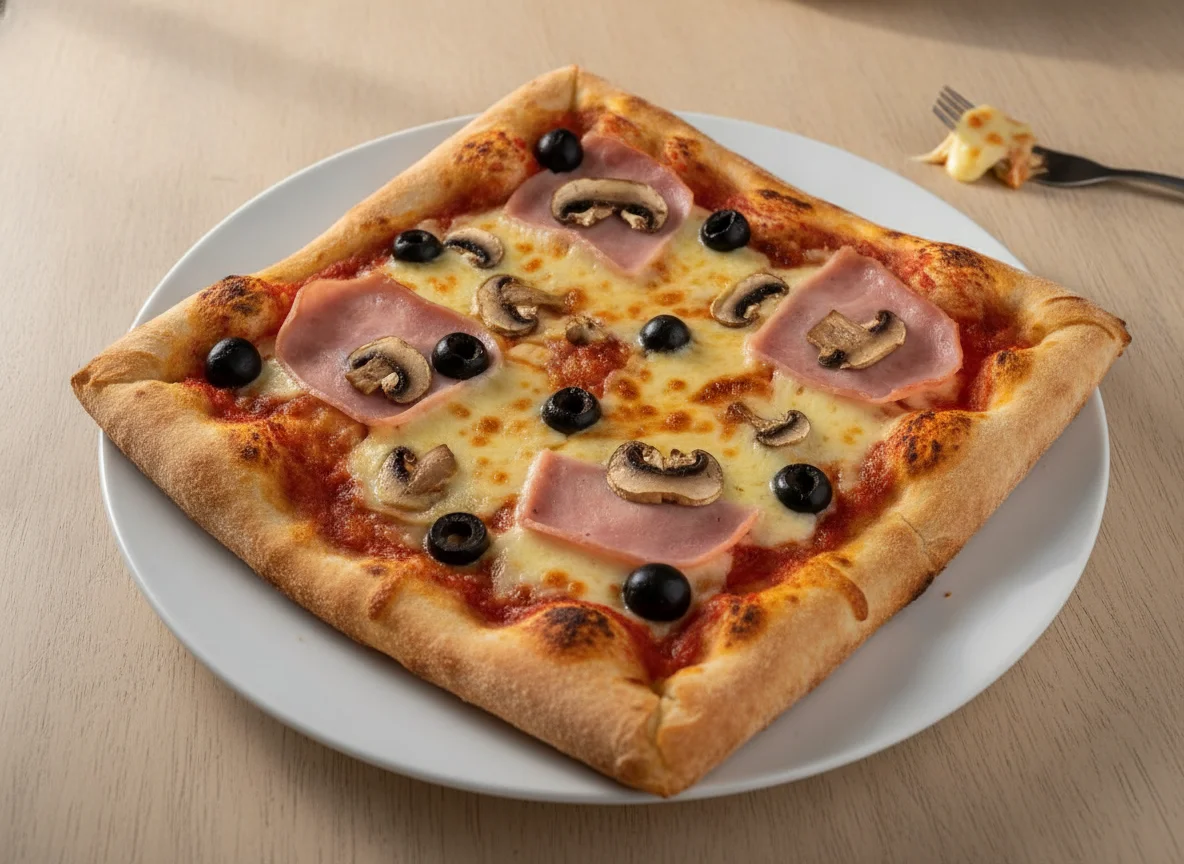 Fatia de Pizza com Fiambre, Cogumelos e Azeitonas photo