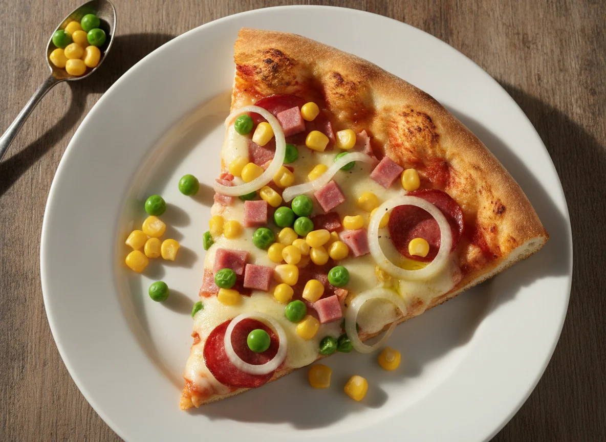 Fatia de Pizza com Milho, Ervilha e Cebola photo