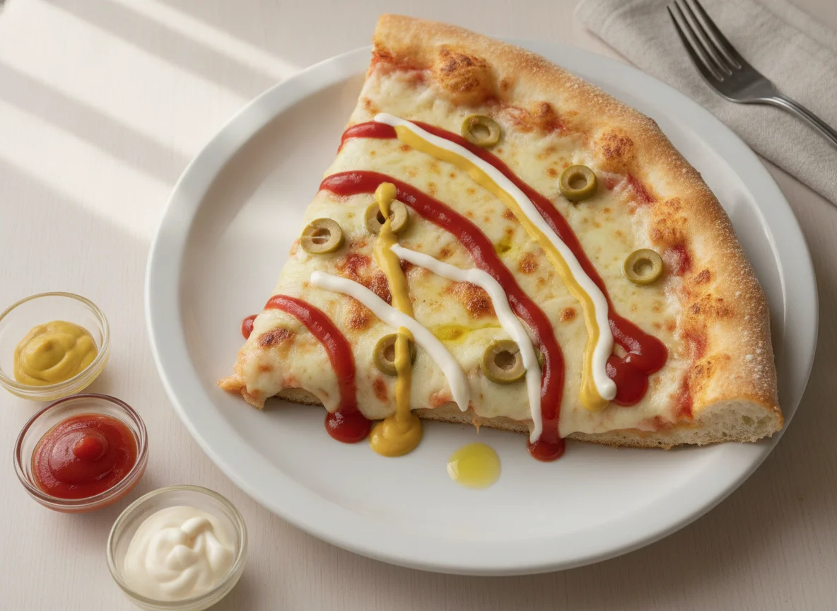 Fatia de Pizza com Molhos photo