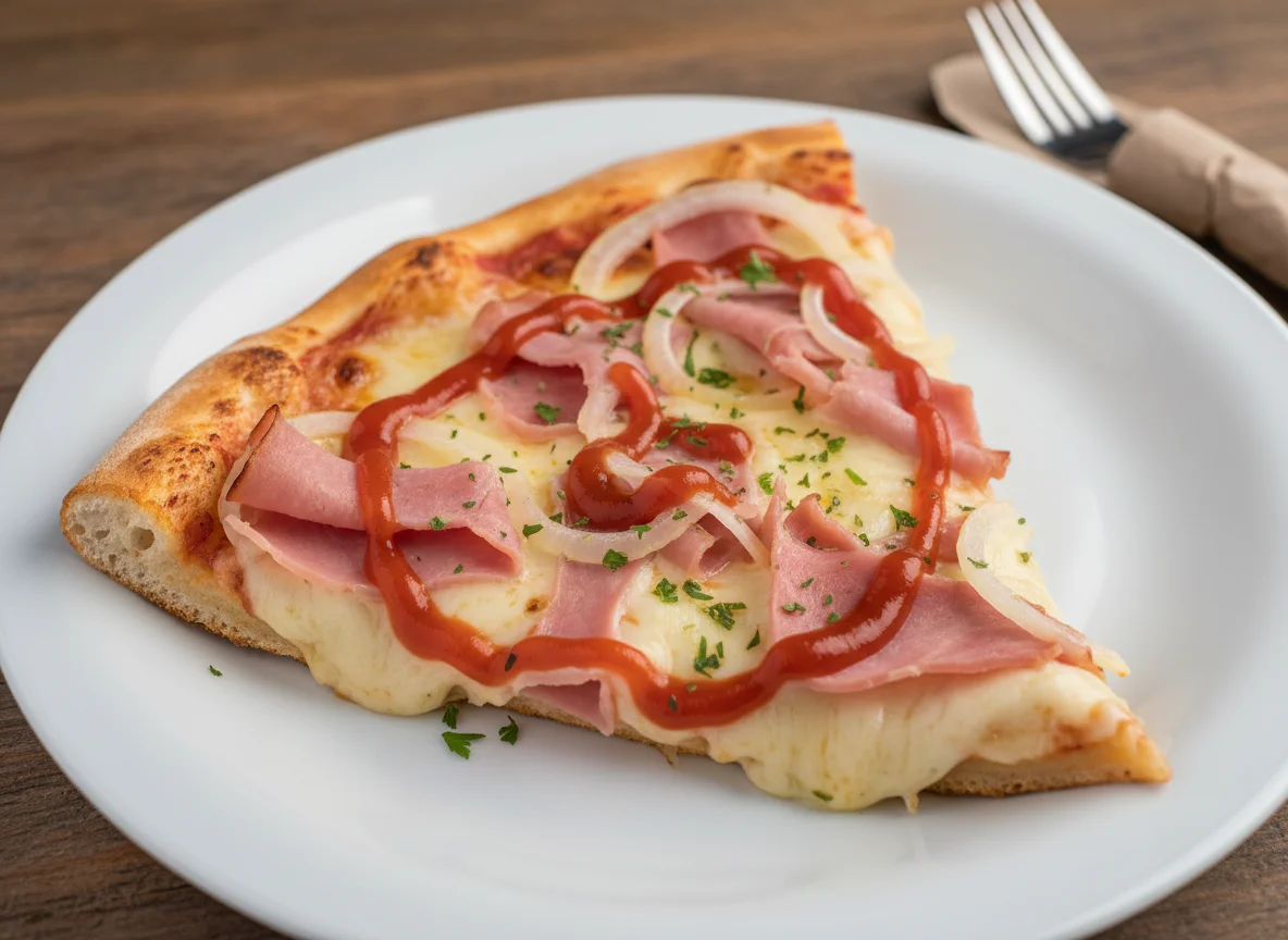 Fatia de Pizza com Queijo, Presunto e Cebola photo
