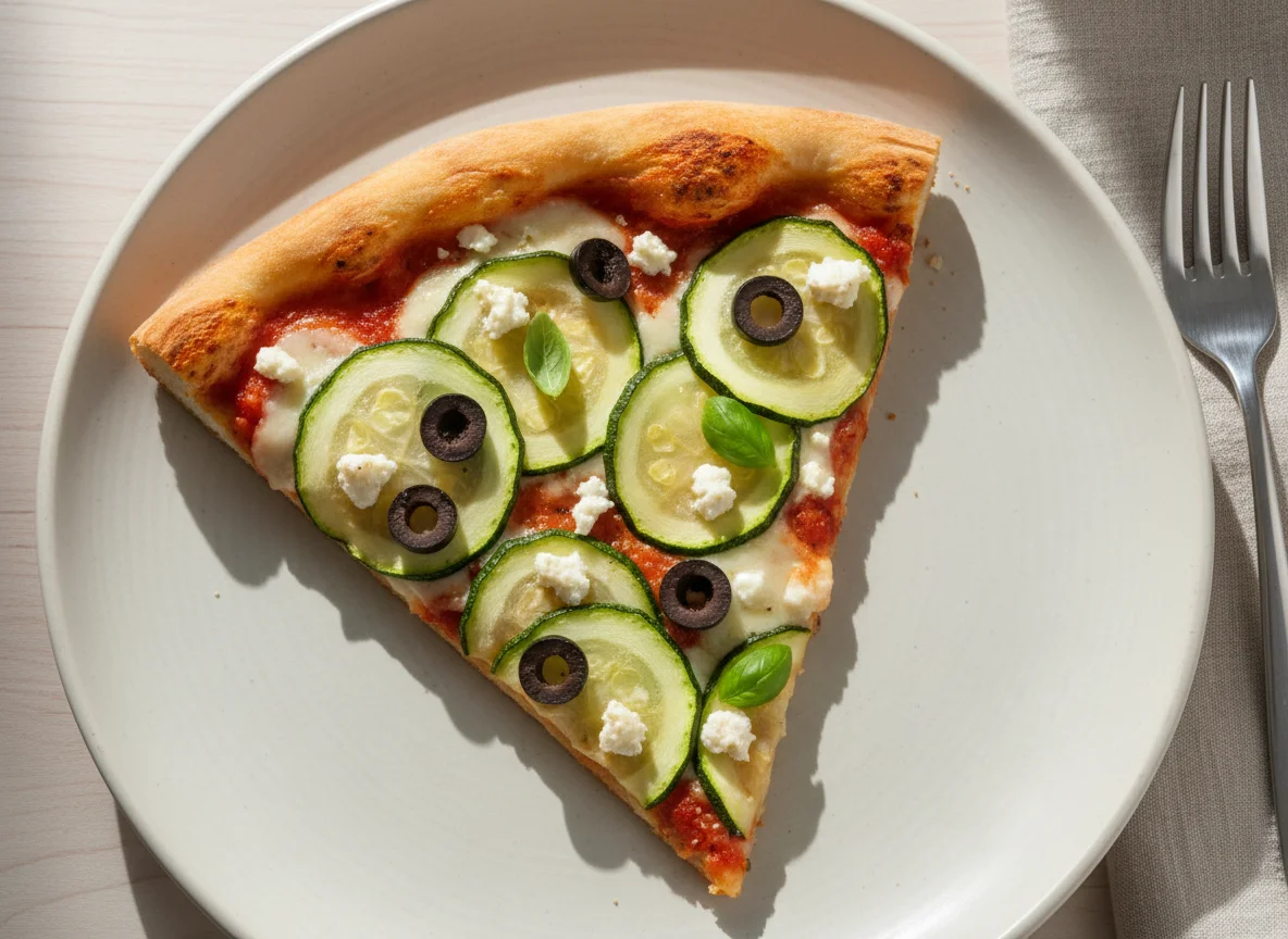 Fatia de Pizza de Abobrinha com Queijo e Azeitonas photo