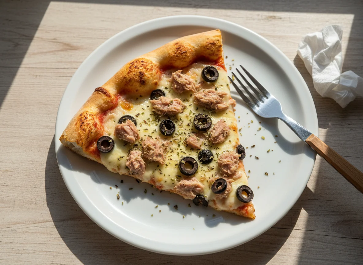 Fatia de Pizza de Atum com Azeitonas photo