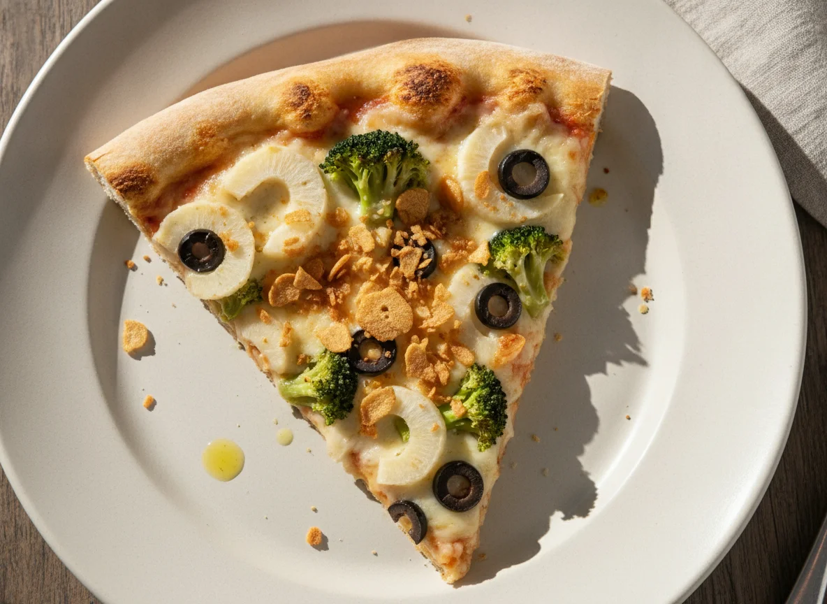 Fatia de Pizza de Brócolis com Palmito e Azeitona photo