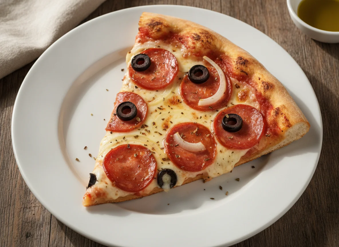 Fatia de Pizza de Calabresa com Azeitonas photo