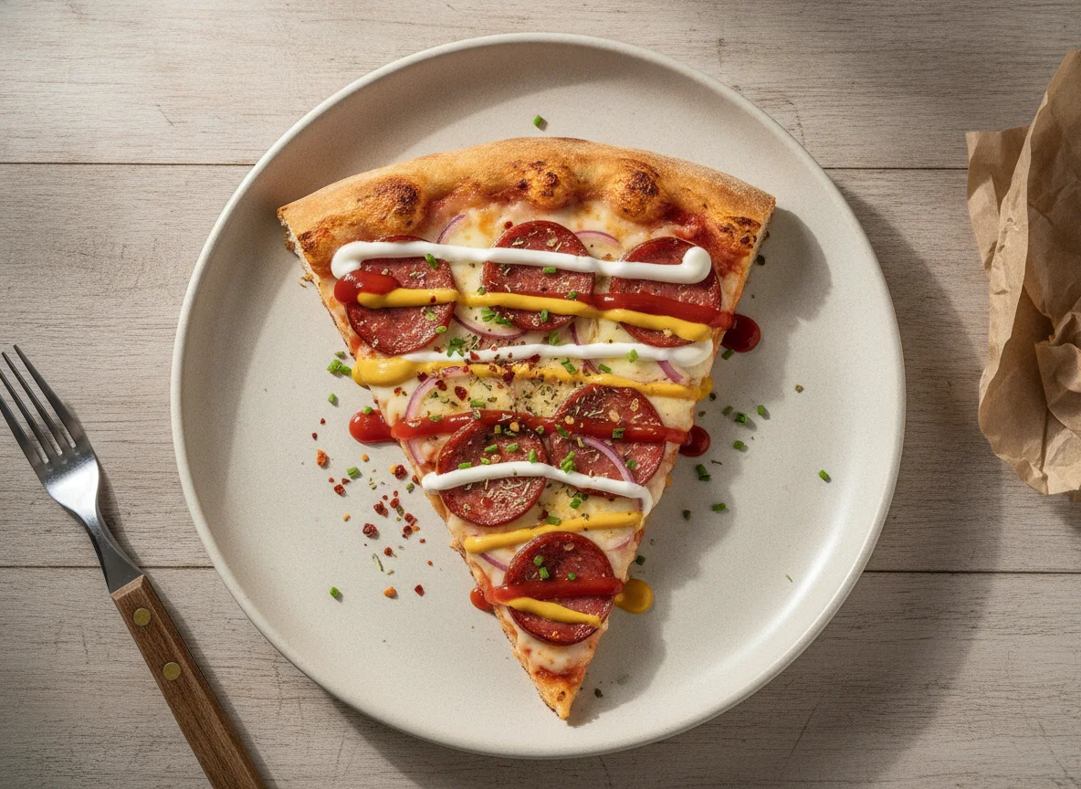 Fatia de Pizza de Calabresa com Condimentos photo