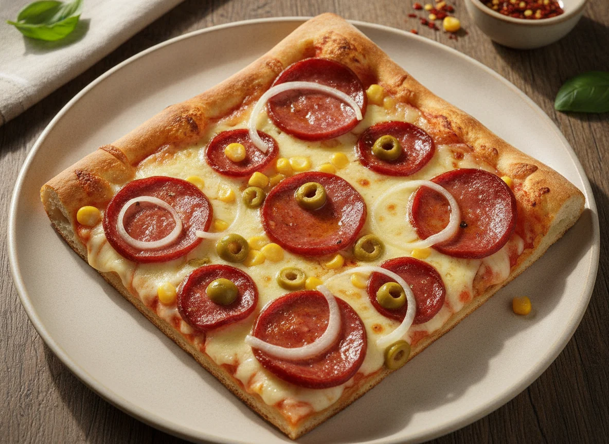 Fatia de Pizza de Calabresa com Milho e Azeitona photo
