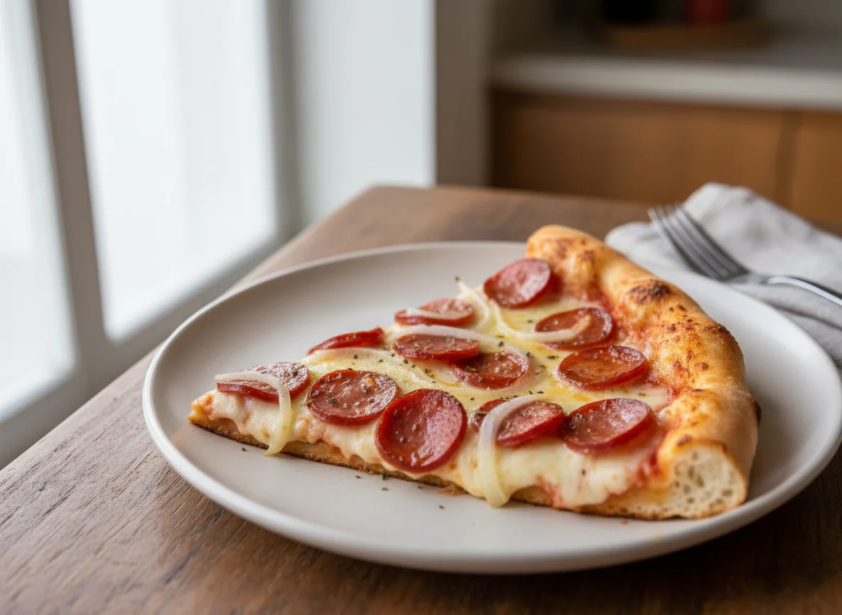 Fatia de Pizza de Calabresa com Queijo e Cebola photo