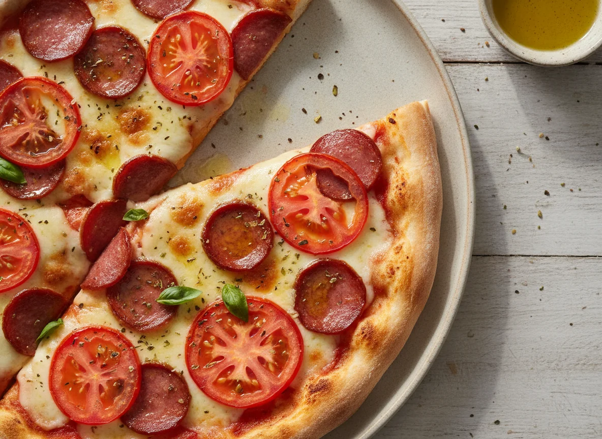 Fatia de Pizza de Calabresa com Tomate photo