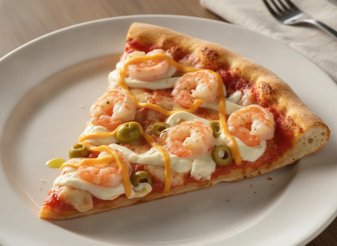 Fatia de Pizza de Camarão com Catupiry e Cheddar photo