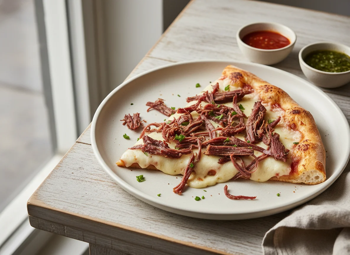 Fatia de pizza de carne seca photo