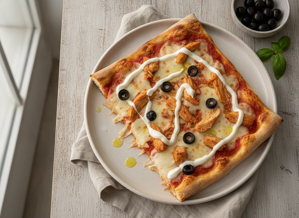 Fatia de Pizza de Frango com Catupiry e Azeitonas photo