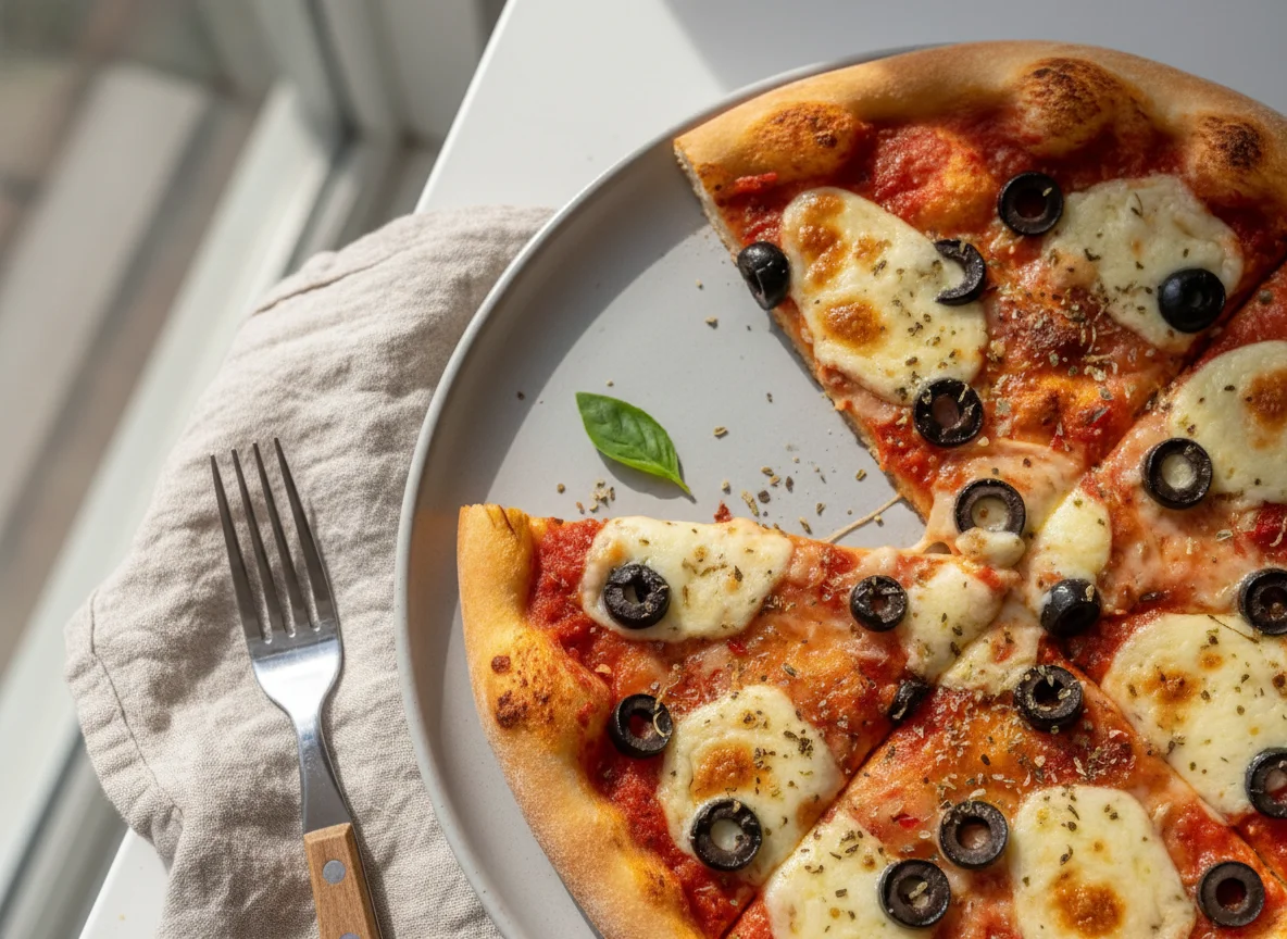 Fatia de Pizza de Mussarela com Azeitona photo