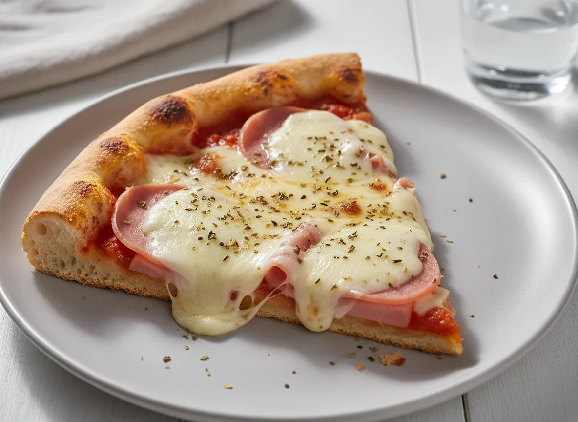 Fatia de pizza de presunto e queijo photo