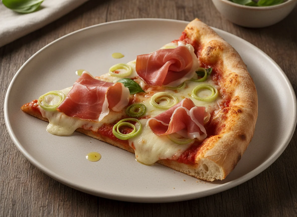 Fatia de Pizza de Prosciutto e Alho-Poró photo
