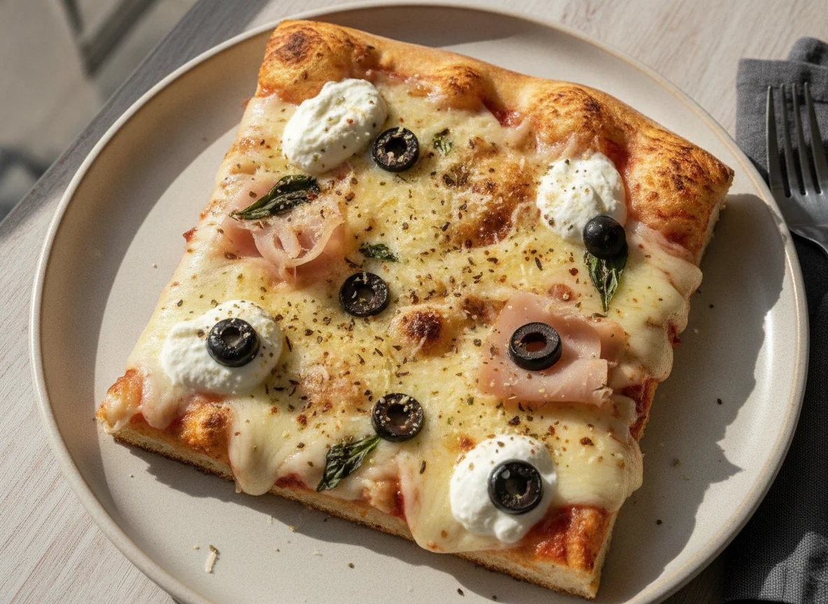 Fatia de Pizza de Quatro Queijos com Azeitona photo