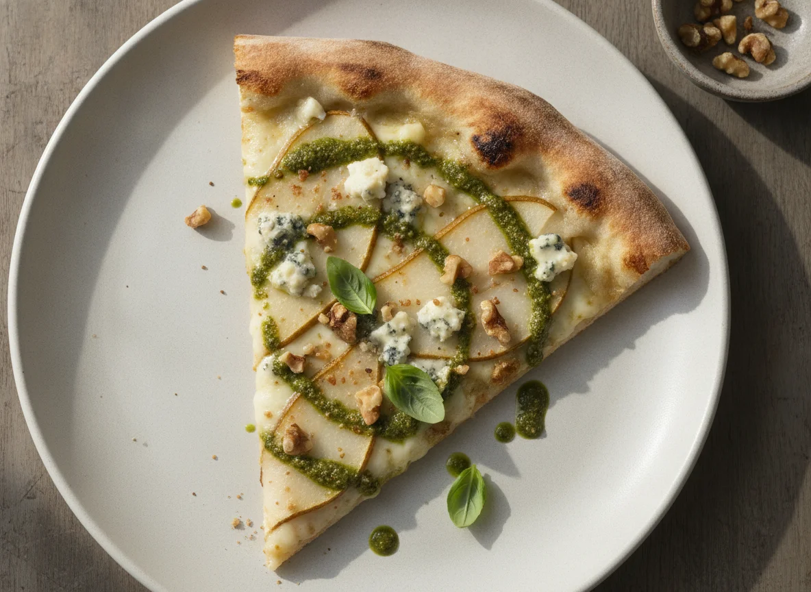 Fatia de Pizza Gourmet com Pera e Gorgonzola photo