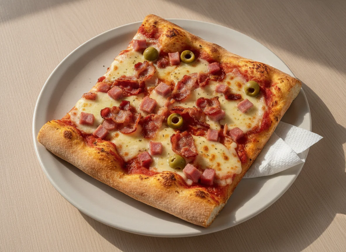 Fatia de Pizza Portuguesa com Bacon photo