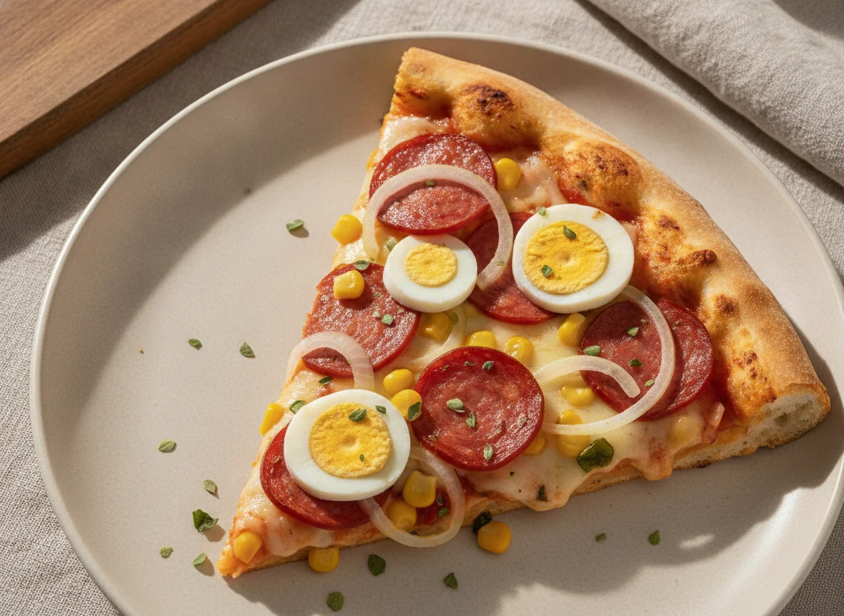 Fatia de Pizza Portuguesa com Calabresa photo