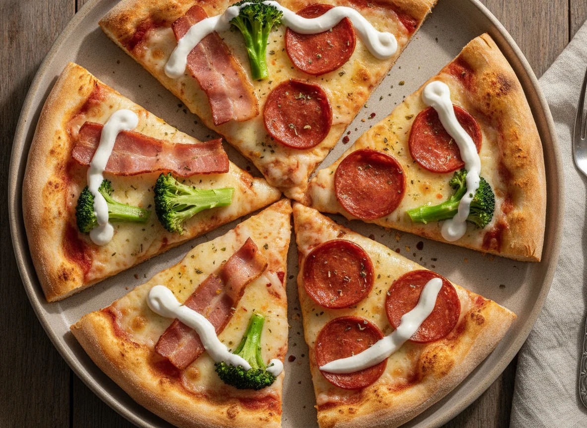 Fatias de Pizza (Brócolis com Bacon e Pepperoni) photo