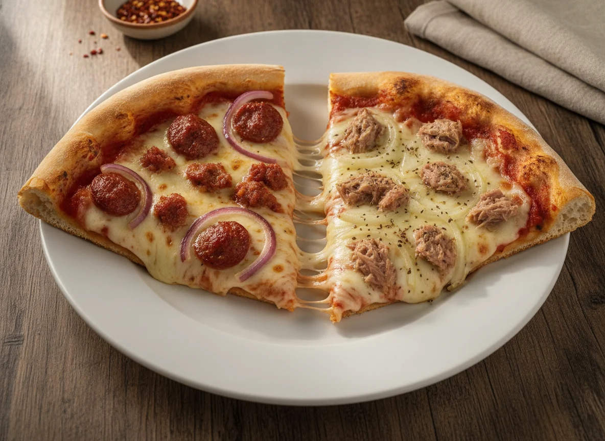 Fatias de Pizza de Calabresa e Atum photo