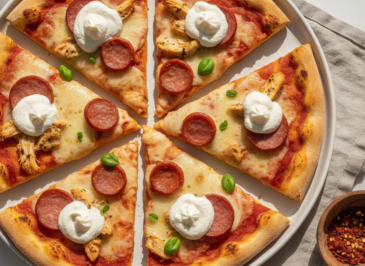 Fatias de Pizza de Calabresa e Frango com Catupiry photo
